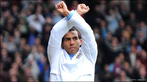 West Ham fans after Carlos Tevez did an 'Irons' sign with his arms ...