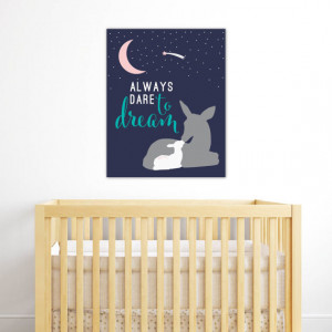 Deer Nursery Art, Dare to Dream Quote, Animal Nursery Wall Art, Baby ...