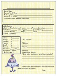 cake order contract | Cake order form templates free More