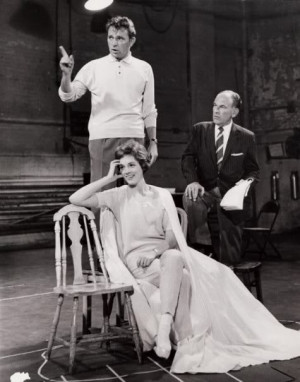 Richard Burton, Julie Andrews and Moss Hart during rehearsal for ...