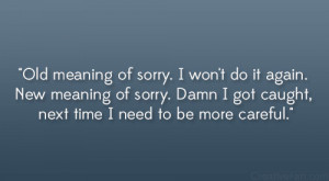 Old meaning of sorry. I won’t do it again. New meaning of sorry ...