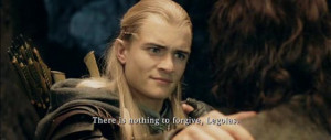 Legolas : Aragorn, nedin dagor hen ú-'erir ortheri. Natha daged dhaer ...