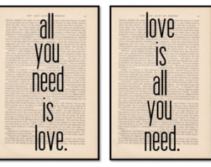 romantic love quote dictionary art prints - ALL YOU NEED is Love duo 2 ...