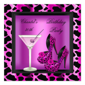 30th Birthday Party Hot Pink Leopard Martini Invites from Zazzle.com