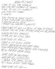 Anthony Kedis Red Hot Chili Peppers handwritten lyrics 