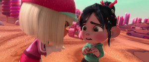 Vanellope being confronted by Taffyta.