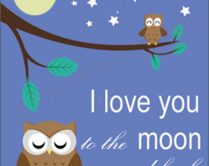 love you to moon and back print, Owl Nursery Print, Woodland Nursery ...