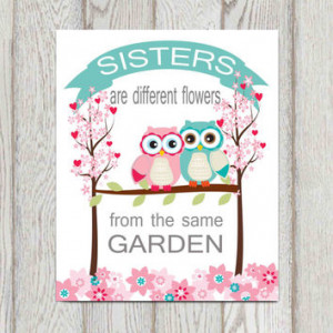 Sisters bedroom wall art decor Quote Twin girls Nursery Owl decor Pink ...