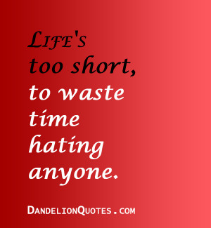 Life’s Too Short, To Waste Time Hating Anyone ~ Life Quote