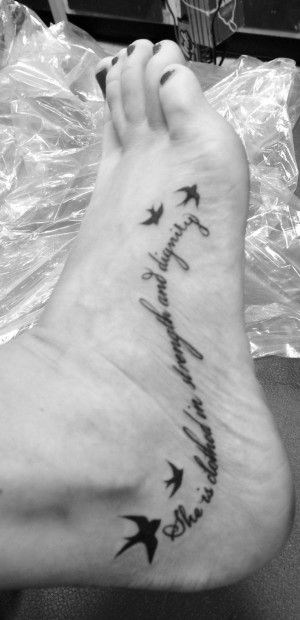 Pretty birds foot tattoo black and white