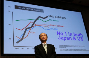 Masayoshi Son, SoftBank's chief, at a news conference on Tuesday in ...