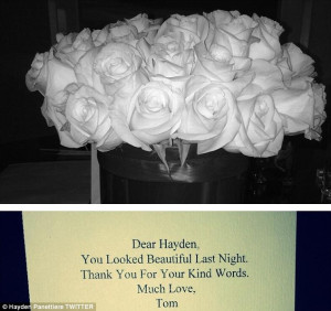 Thoughtful gesture: Hayden shared a photo on Twitter of white roses ...