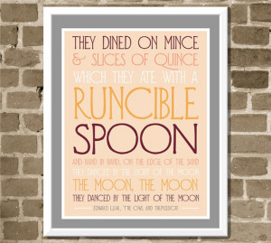 Peach and Gray Runcible Spoon Quote Typography Print - Pink and Orange ...