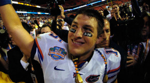Tebow in the days when he was allowed to wear Bible verses on his eye ...