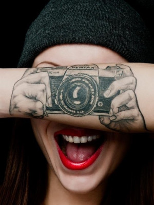 Funny Arm Camera Tattoo, Cute Design!