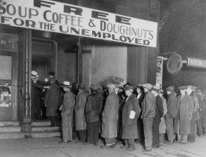 Great Depression free soup, coffee, and doughnuts)