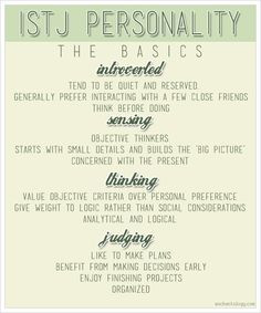The basics of the ISTJ personality, one of sixteen types according to ...