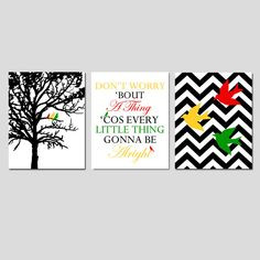 Family Trio - Set of Three 8x10 Prints - Chevron Birds, Bob Marley ...