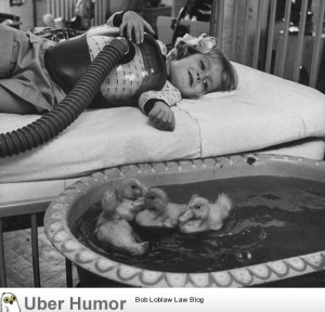 Ducklings used to cheer up girl in a hospital bed – 1956