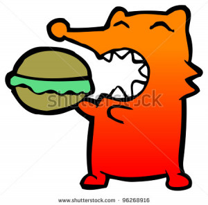 fox eating burger cartoon