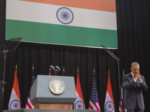 US President Barack Obama gestures after speaking on US - India ...