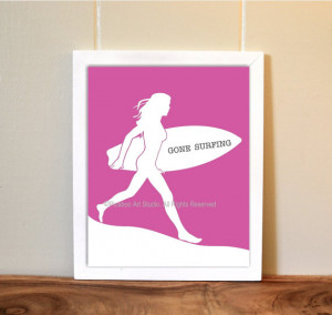 Girls room art, nautical, surfer girl, dorm room decor, gone surfing ...