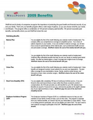 Summary Of Benefits Wellpoint Total Rewards picture