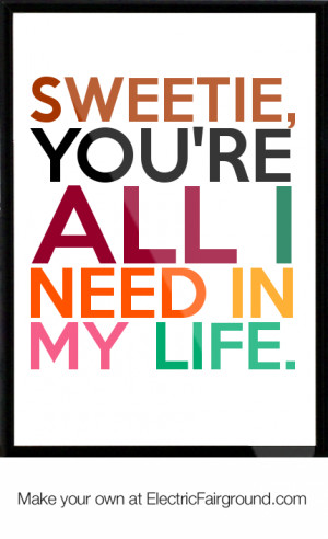 Sweetie, you're all I need in my life. Framed Quote