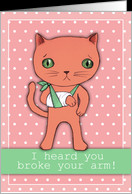 Get well soon, broken arm, cute kitty with arm in sling, pink, mint ...