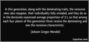 In this generation, along with the dominating traits, the recessive ...