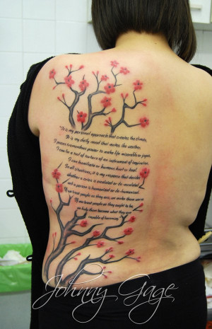 cherry blossom tree and lettering tattoo
