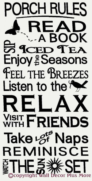 Porch Rules Relax Visit Friends Wall Sticker Vinyl Decal Home ...