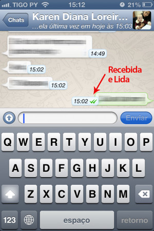 Mensagem dentro do WhatsApp do iPhone