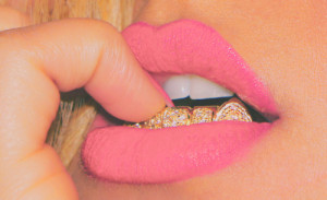 girl, grills, grillz, lips, lipstick, pink