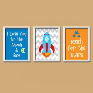 Love You to the Moon & Back Boy Wall Art Nursery Child Quote Rocket ...