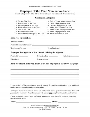 Employee of the Year Nomination Form - PDF