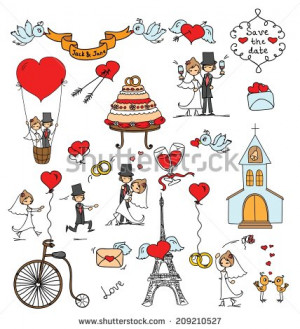 Happy Wedding Doodle Stock Vector doodle wedding set