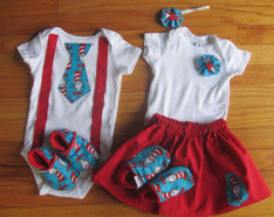 Twin First Birthday Dr. Suess Match ing Onesie Outfits / Shoes ...