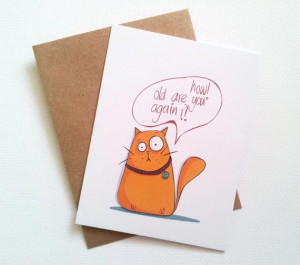 19. Birthday card with yellow cat - funny birthday card - humorous ...