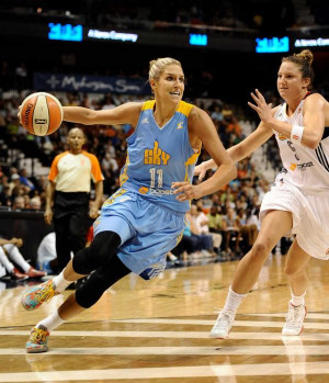 Chicago Sky's Elena Delle Donne, left, drives to the basket while ...