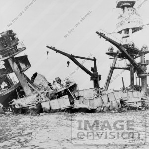 Black And White Photo Of The Wreckage Uss Arizona In Pearl Harbor