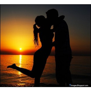 Hug, kiss, couple, sunset, beach, lovers