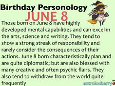 Birthday Personology June 8 Sun: Gemini Ruling Planet: Saturn The Day ...