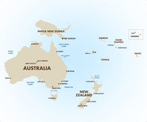 Map of South Pacific Islands and Australia