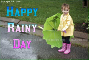 Smiling boy with umbrella wishes you happy rainy day