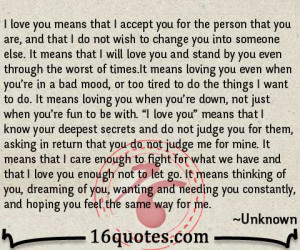 love you means that i accept you for the person that you are and ...