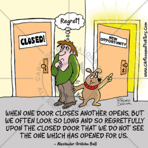 about the door of opportunity - guy looking regretfully at closed door ...