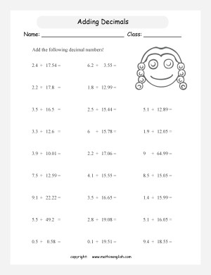 Dividing Decimals by Whole Numbers Worksheet