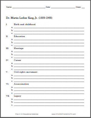 Dr. Martin Luther King - Blank Biography Outline Worksheet