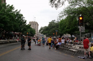 The parade route by Alamo Plaza, before the festivities.